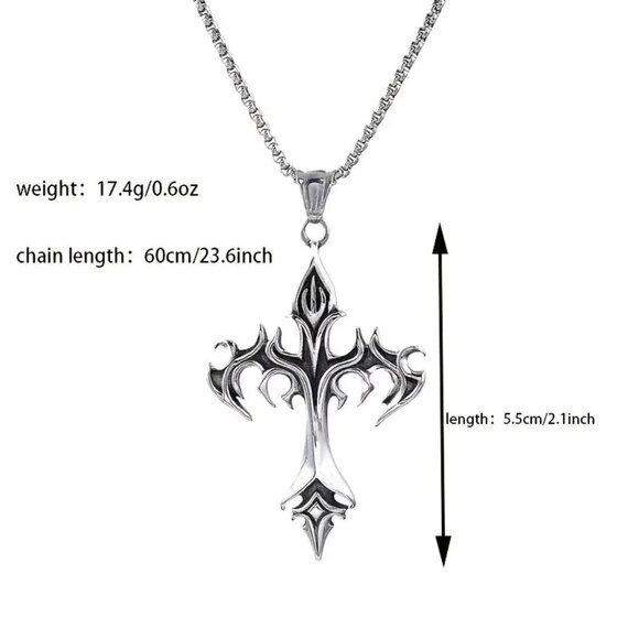 Necklace Flame Cross Anarchy Stainless Pendant Viking Gothic Y2K Biker Edgy rock - Picture 5 of 5